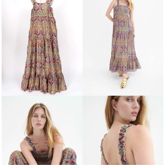CHUFY Modi Maxi Dress In Deena Amber Size Small Silk Cotton Blend Smock